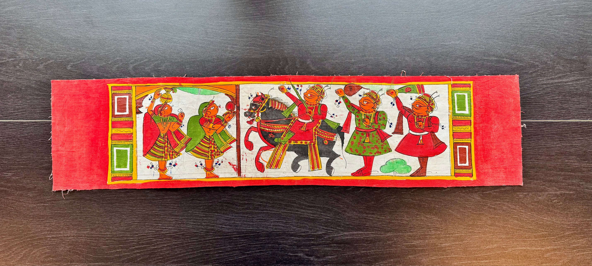 Authentic vintage Phad art scroll from Rajasthan, featuring intricate hand-painted storytelling scenes in vibrant colors. A timeless piece of heritage art that captures the rich cultural traditions of India.