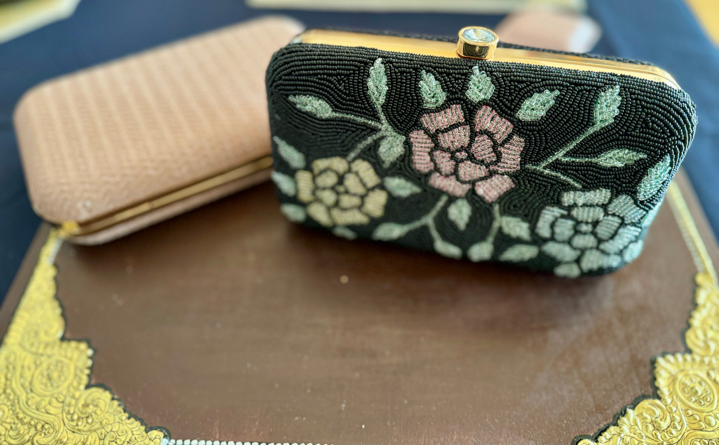 Exquisite beadwork evening clutches and purses, featuring intricate designs and vibrant colors, perfect for adding elegance to any occasion.