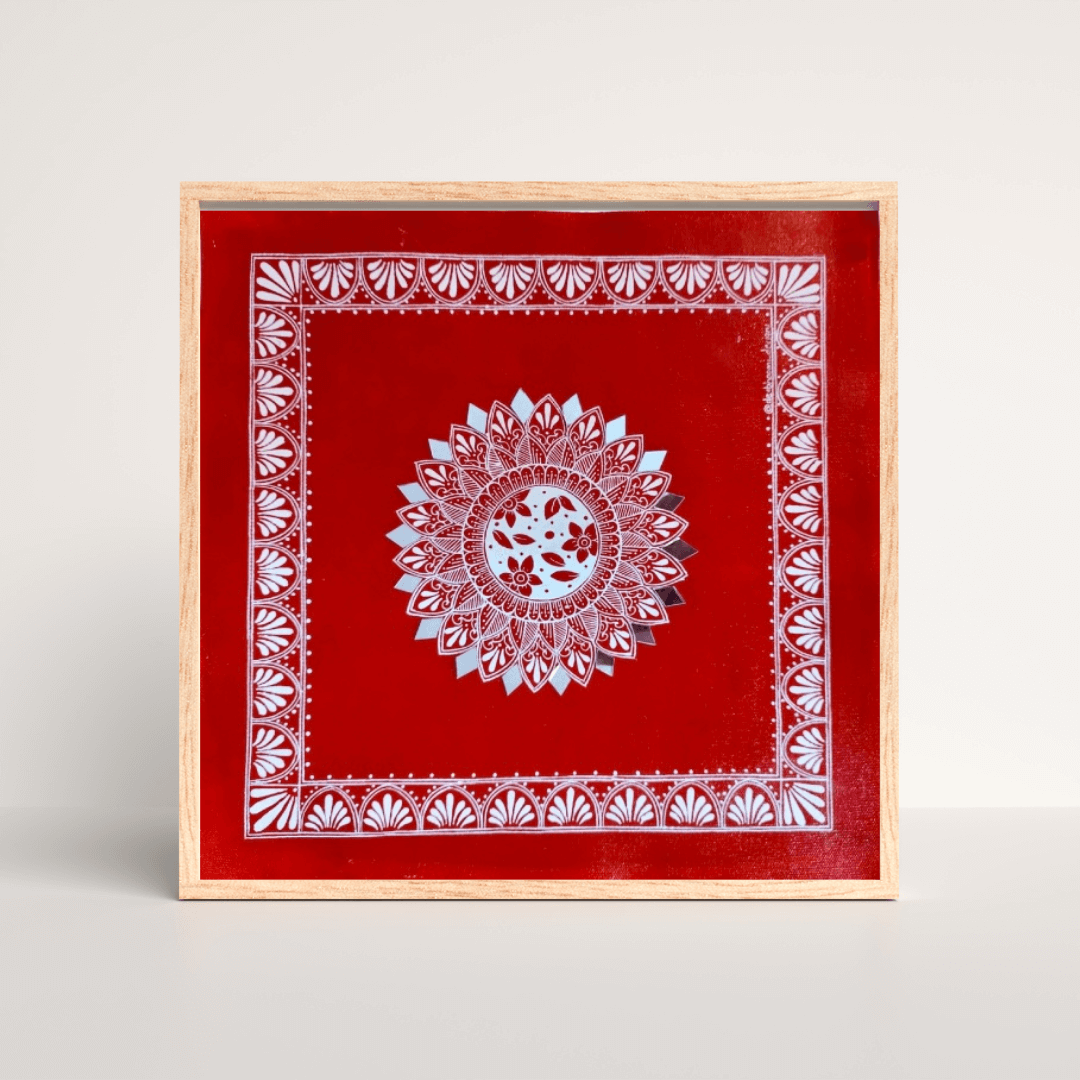 Handcrafted Aipan art, intricate folk design from Uttarakhand for home décor.