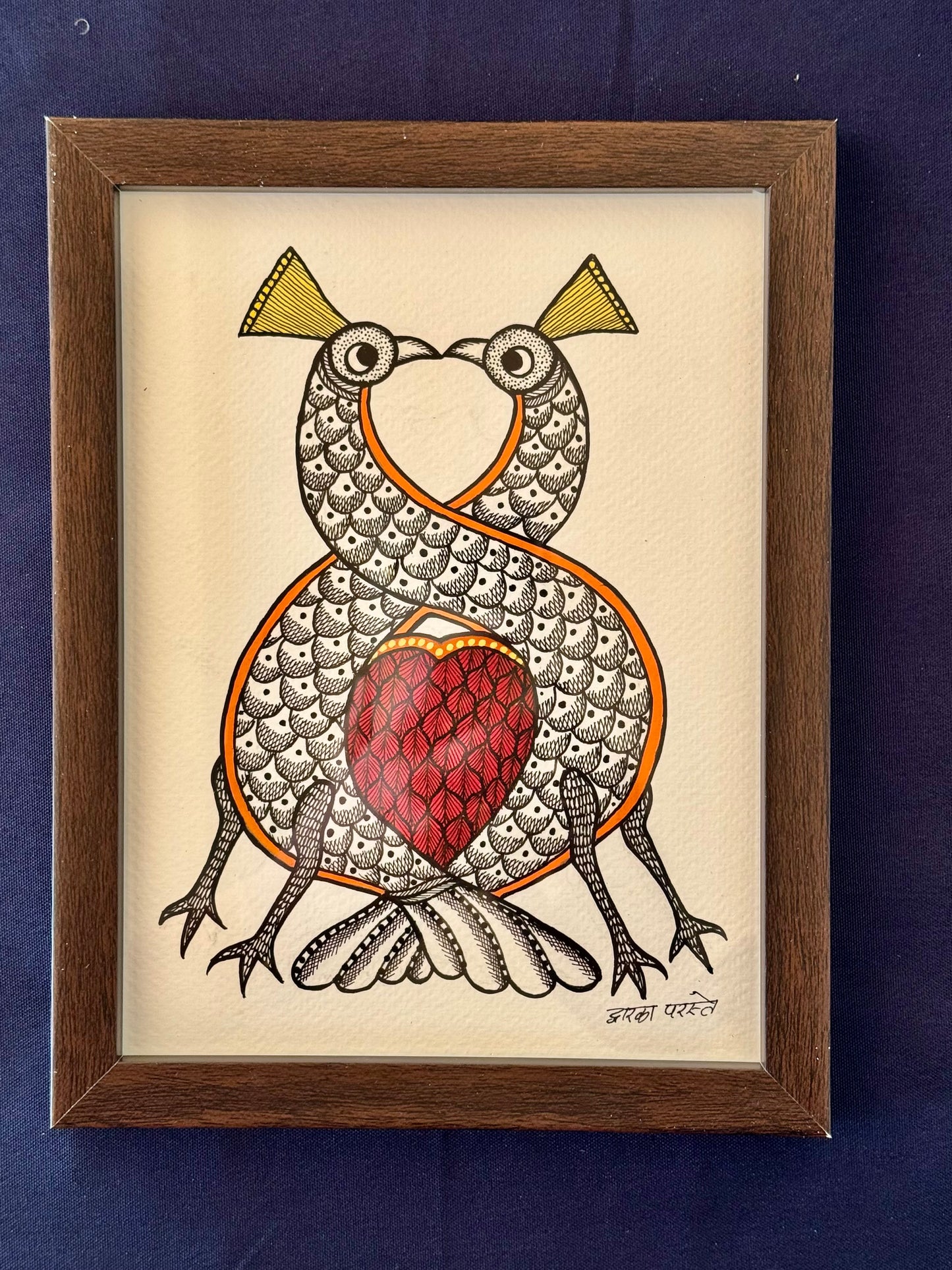 Hand-painted Gond art wall decor featuring intricate tribal patterns and vibrant storytelling inspired by nature and folklore.