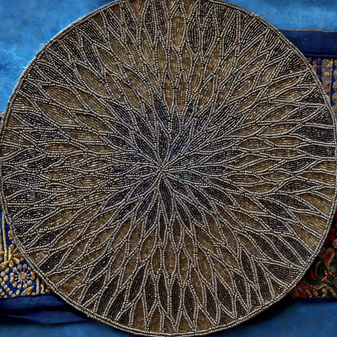 Beaded placemats/chargers, featuring intricate beadwork that adds a touch of elegance and cultural richness to your dining table decor.