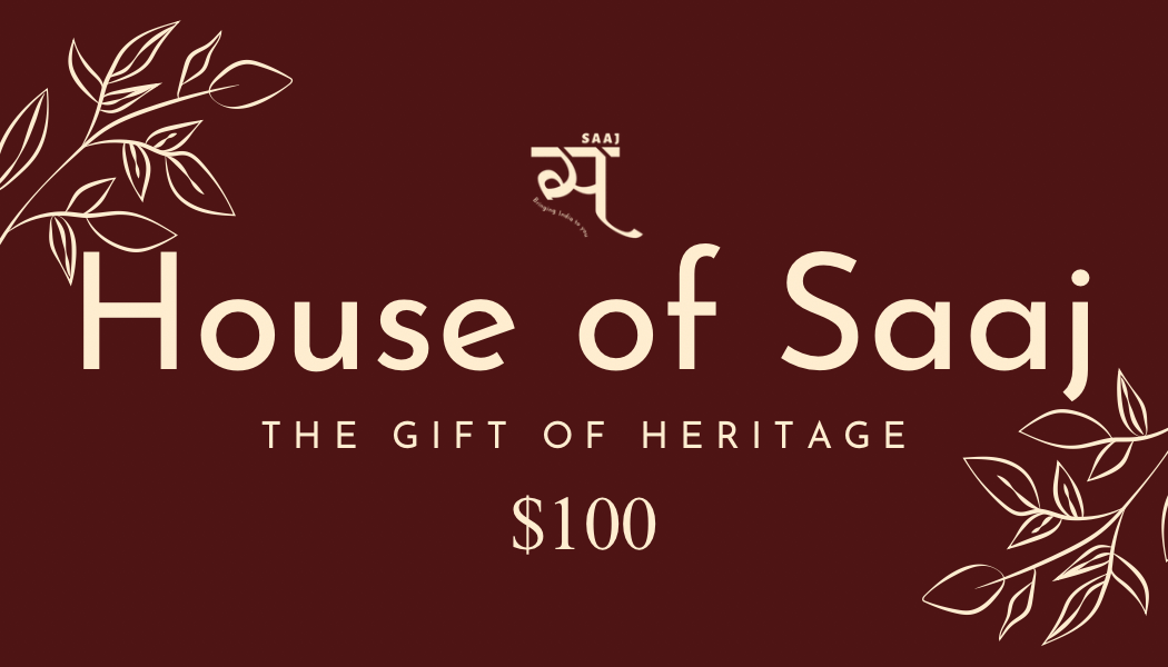 House of Saaj – Give the gift of heritage with our beautifully designed gift cards, available in different amounts for a timeless and meaningful present.