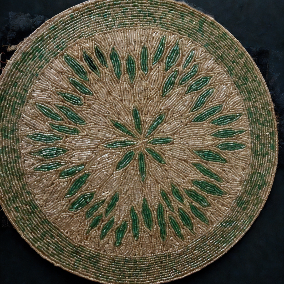 Beaded placemats/chargers, featuring intricate beadwork that adds a touch of elegance and cultural richness to your dining table decor.