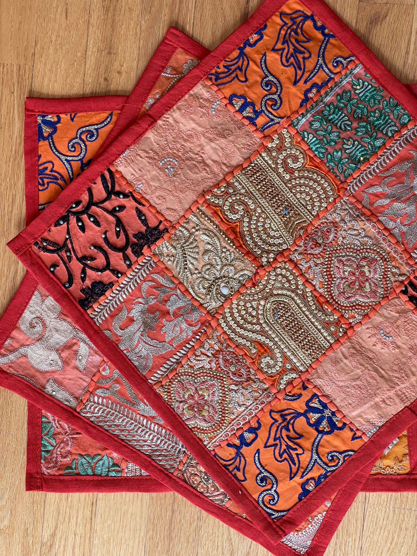 Handcrafted Kutchi Khambhadia work cushion covers, featuring vibrant patchwork and intricate embroidery, adding a touch of traditional Indian craftsmanship to your home decor.