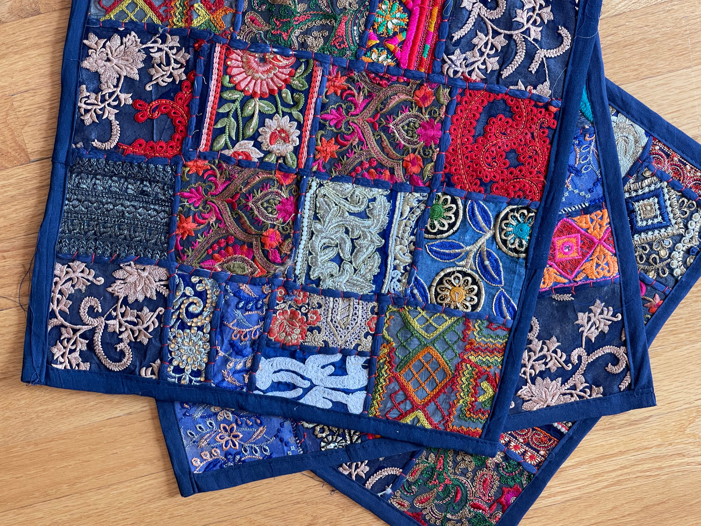 These Kambhadiya patchwork cushion covers will add their colorful Kutchi/Indian charm to your couches.