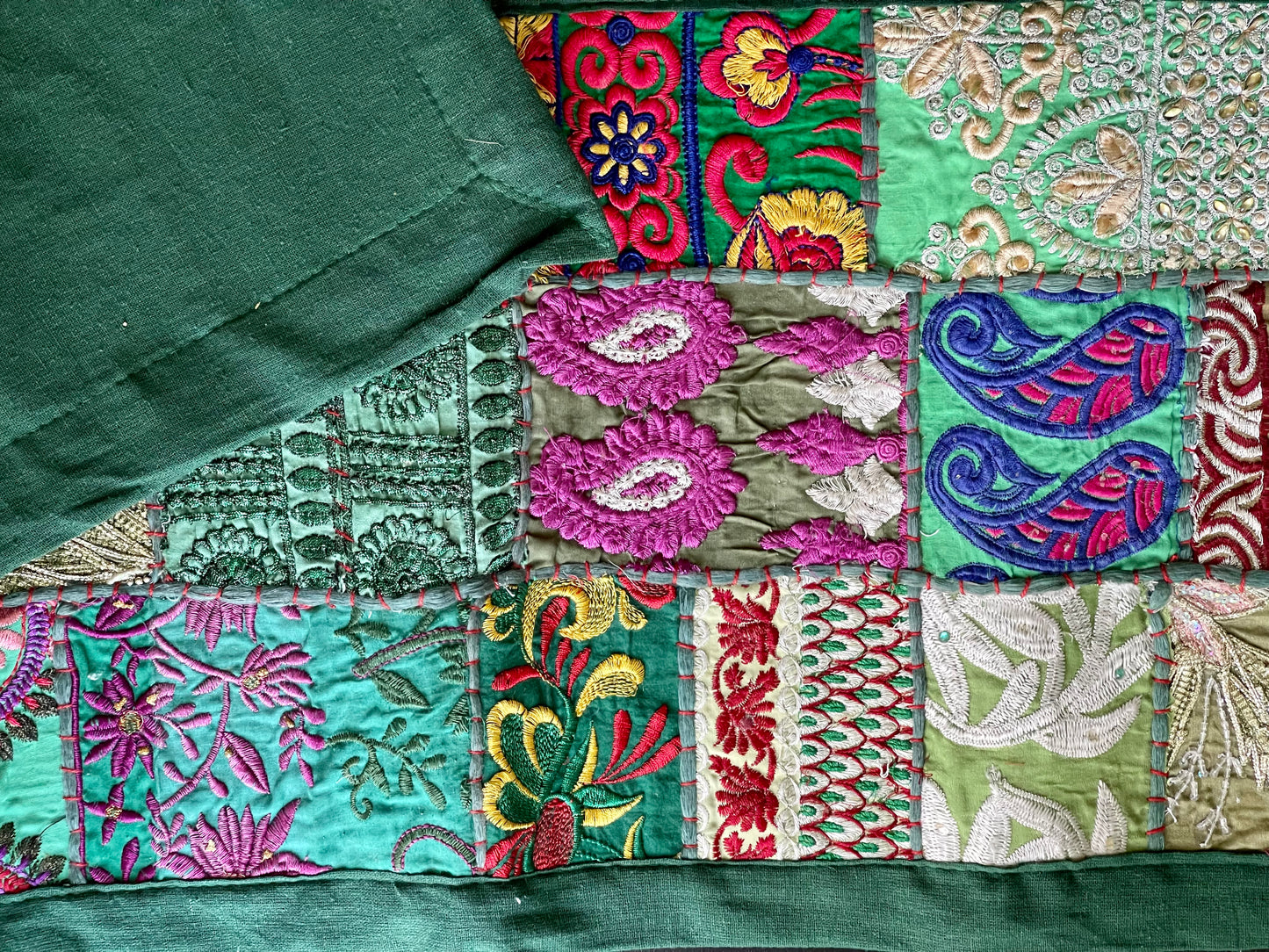 Handwoven Kutchi Khambhadia work table runners, featuring vibrant patchwork and intricate embroidery, adding a touch of traditional Indian craftsmanship to your table.