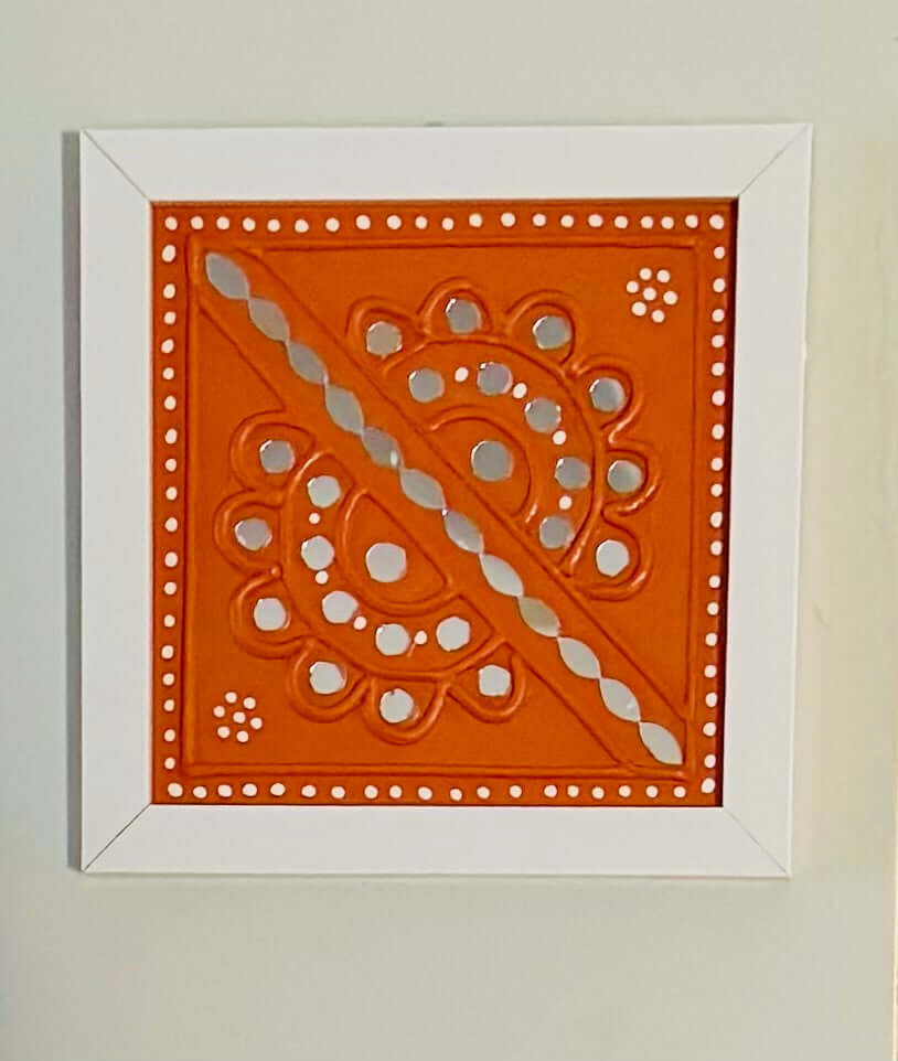 Handcrafted Lippankaam (Mud and Mirror Work) wall decor, featuring intricate mirror designs and textured mud patterns, adding a rustic and traditional Indian touch to your space.