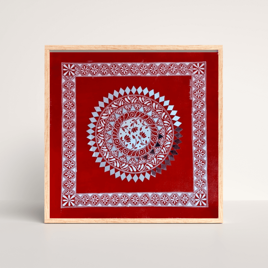 Handcrafted Aipan art, intricate folk design from Uttarakhand for home décor.