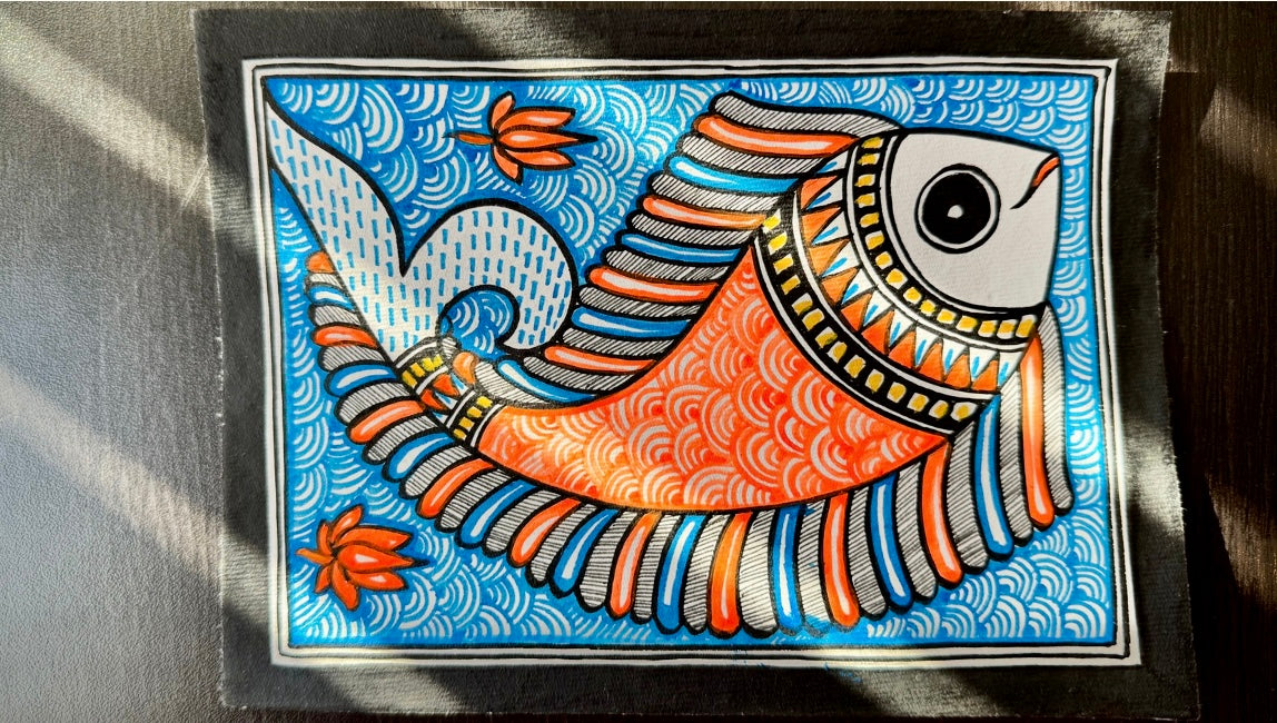 Charming small-sized Madhubani art paintings, featuring intricate hand-painted designs with vibrant colors and traditional motifs. A perfect blend of cultural heritage and artistic beauty to enhance your space.
