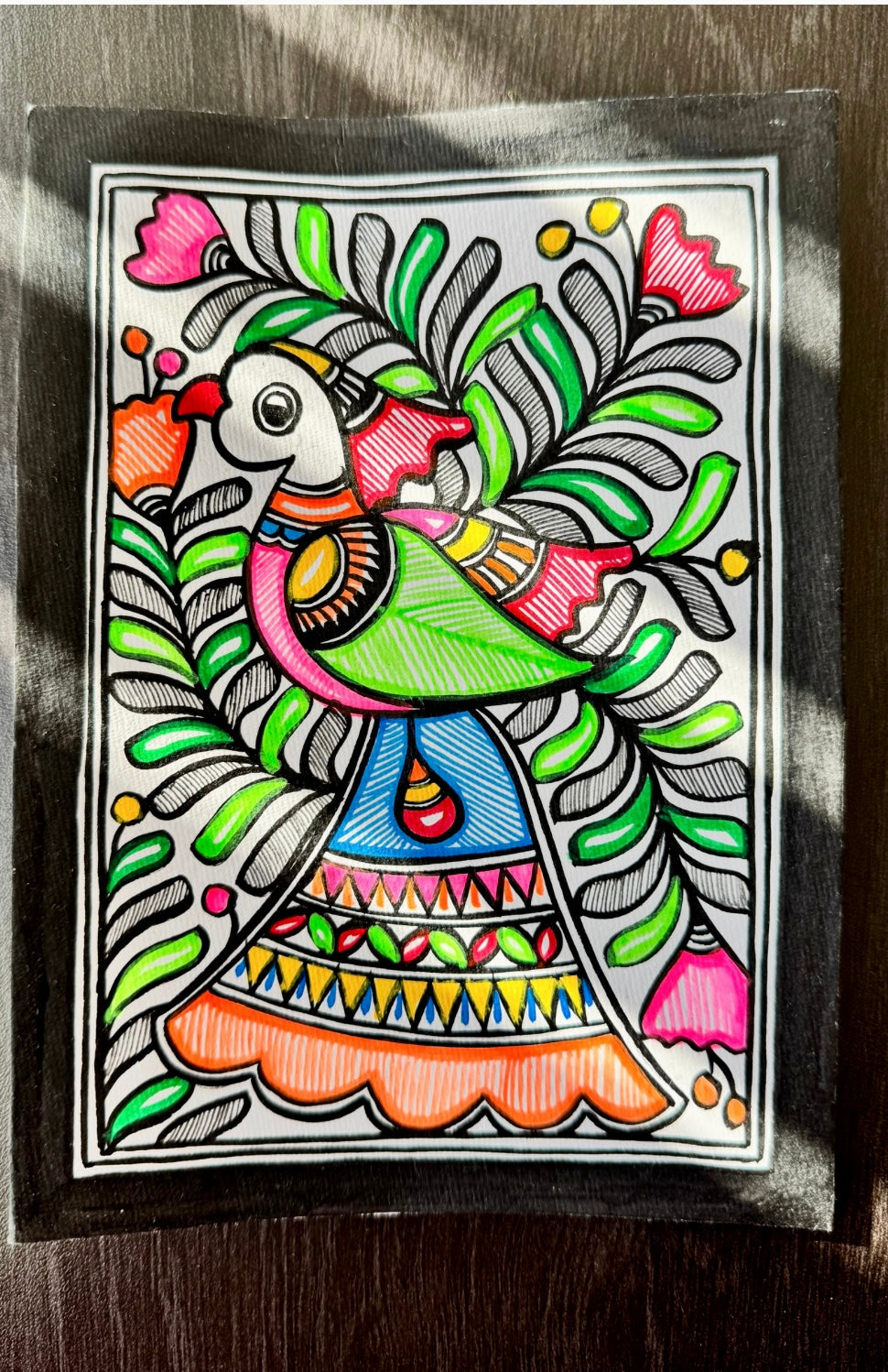 Charming small-sized Madhubani art paintings, featuring intricate hand-painted designs with vibrant colors and traditional motifs. A perfect blend of cultural heritage and artistic beauty to enhance your space.