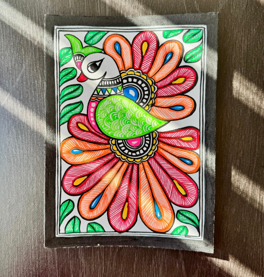 Charming small-sized Madhubani art paintings, featuring intricate hand-painted designs with vibrant colors and traditional motifs. A perfect blend of cultural heritage and artistic beauty to enhance your space.