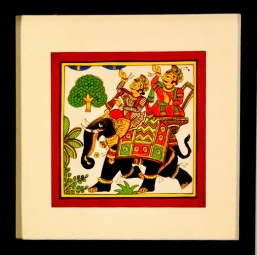 Hand-painted Phad art from Rajasthan, 			vibrant depiction of local legends on fabric scrolls.