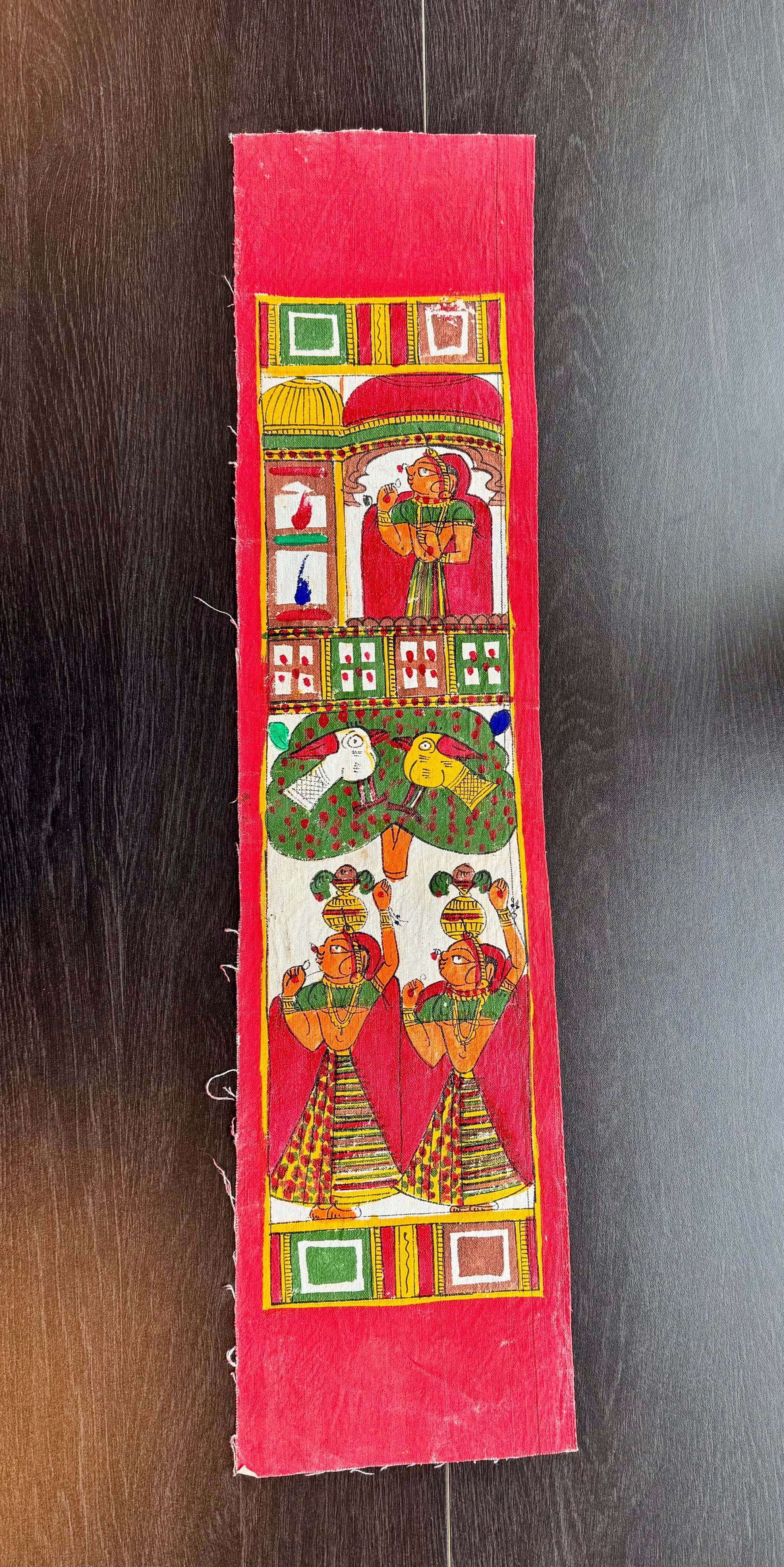 Authentic vintage Phad art scroll from Rajasthan, featuring intricate hand-painted storytelling scenes in vibrant colors. A timeless piece of heritage art that captures the rich cultural traditions of India.