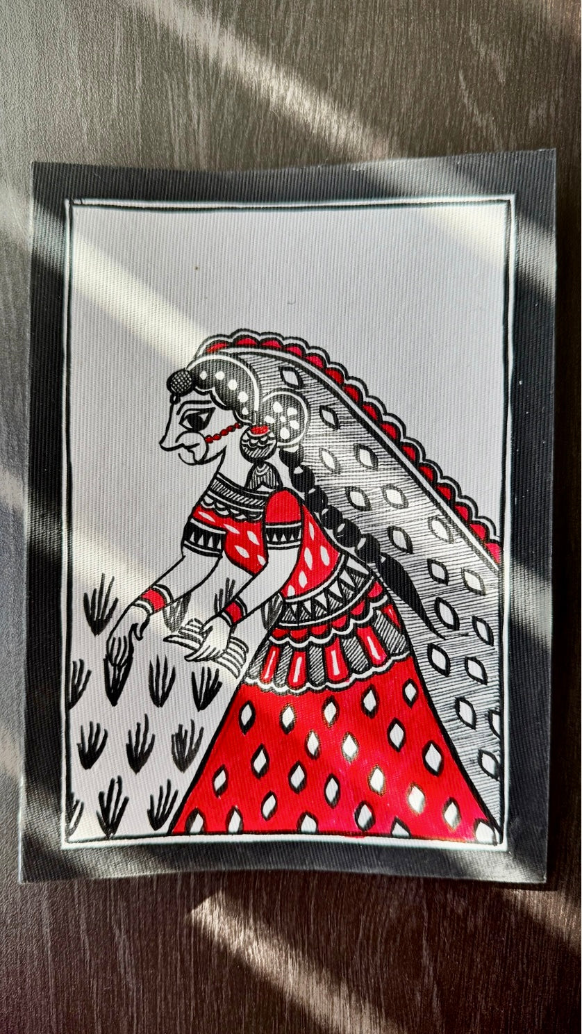 Charming small-sized Madhubani art paintings, featuring intricate hand-painted designs with vibrant colors and traditional motifs. A perfect blend of cultural heritage and artistic beauty to enhance your space.
