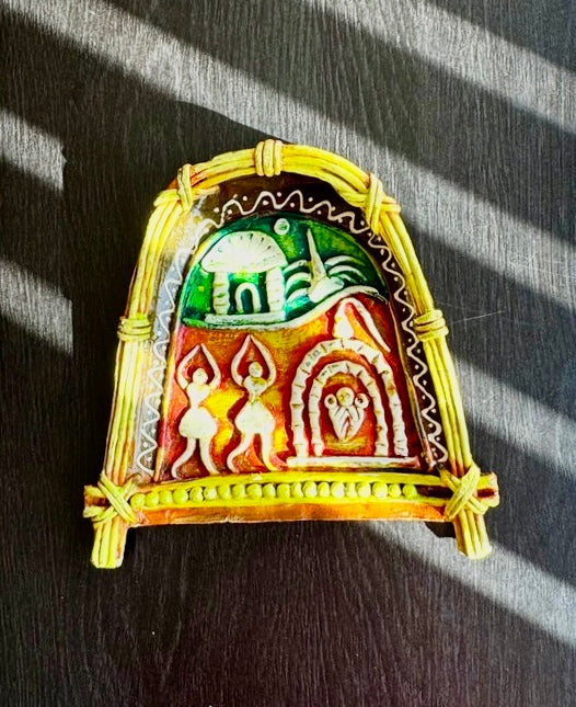 Exquisite Pattachitra art hand-painted on decorative items like Suparis, coconut balls, tea kettles, small Kulo baskets, and miniature mandirs. A vibrant showcase of intricate craftsmanship and cultural heritage for unique home decor.