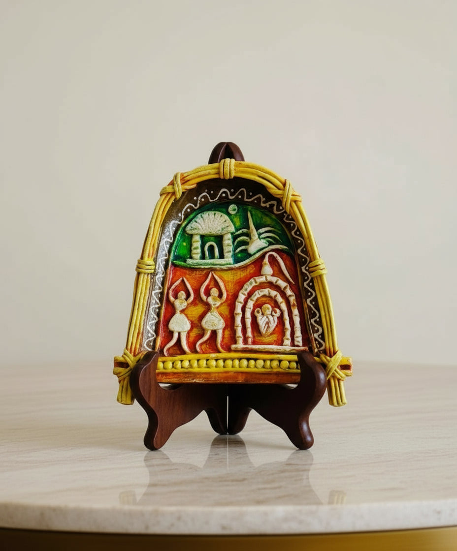 Exquisite Pattachitra art hand-painted on decorative items like Suparis, coconut balls, tea kettles, small Kulo baskets, and miniature mandirs. A vibrant showcase of intricate craftsmanship and cultural heritage for unique home decor.