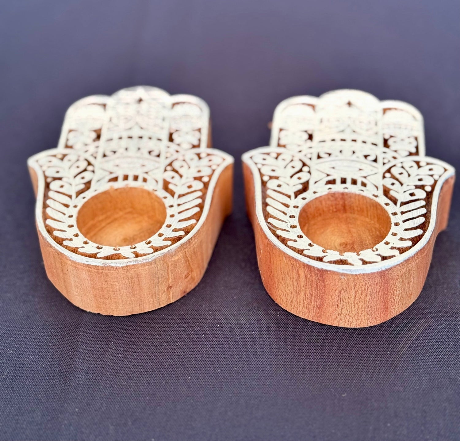 Kanti : Hand Engraved Wooden Block Tea Light Holders