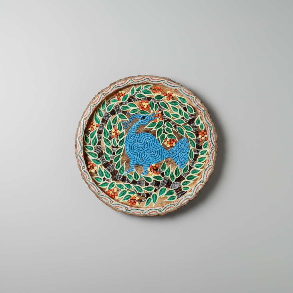 Decorative plate with a blue bird design on a gray background