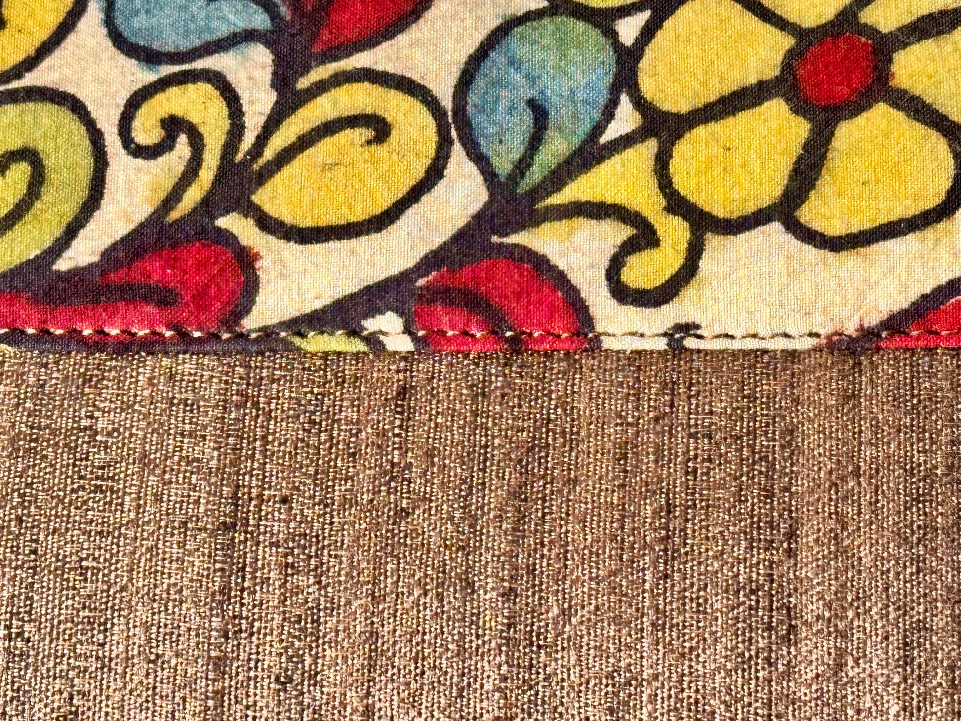Brown raw silk hand painted Kalamkari clutch bag