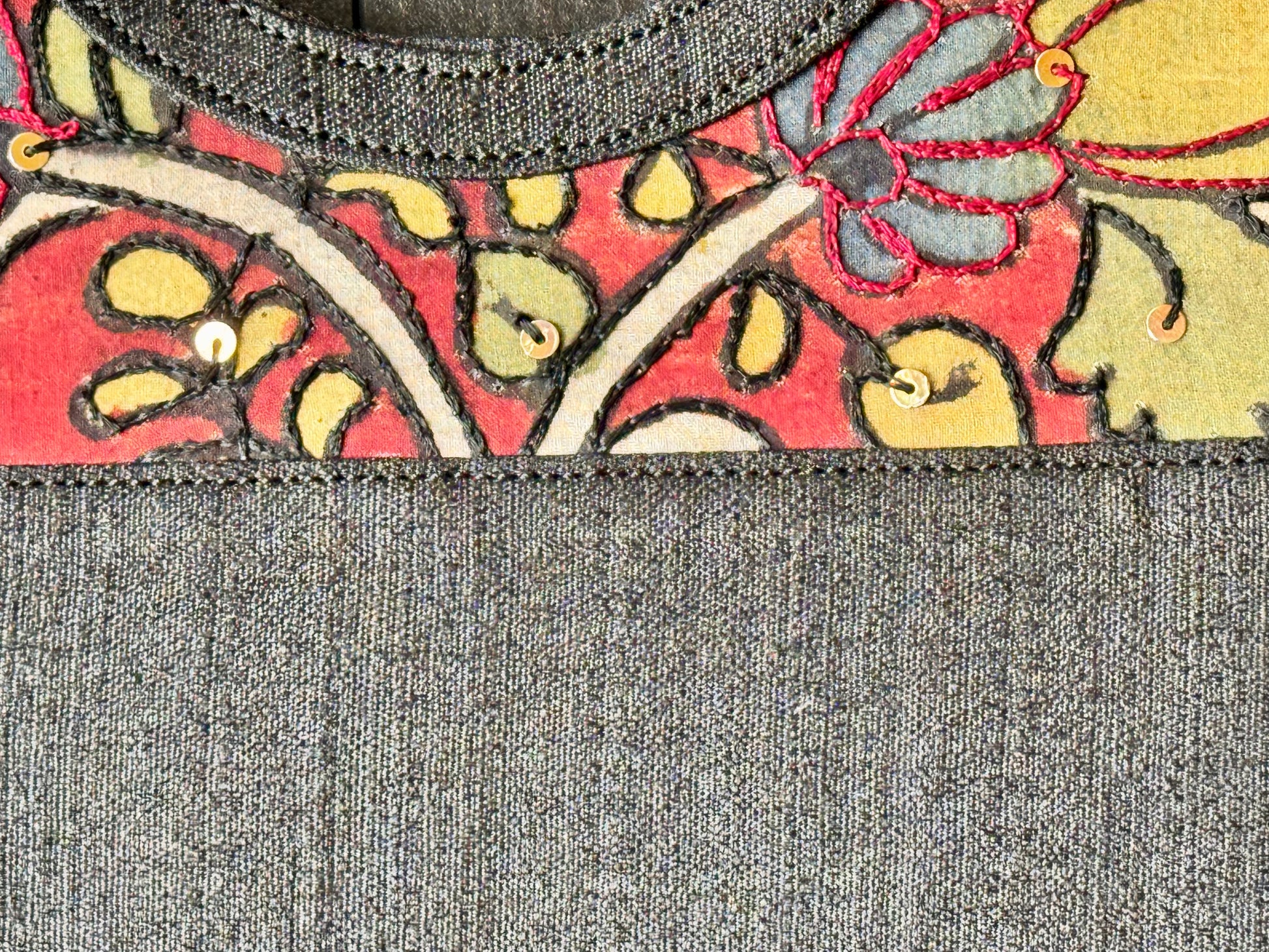 Black raw silk hand painted Kalamkari clutch bag