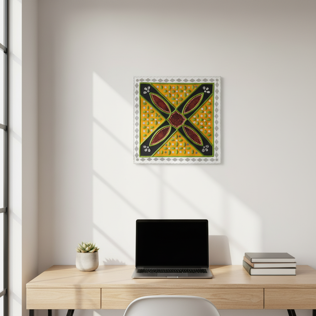 Decorative tile with geometric pattern on a stand