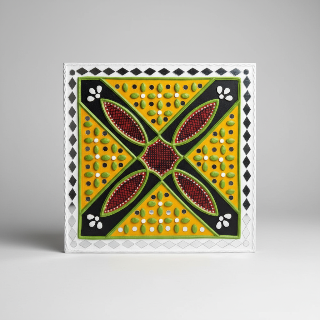 Decorative tile with geometric pattern on a gray background