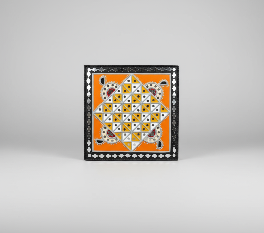 Decorative board with geometric pattern on a gray background