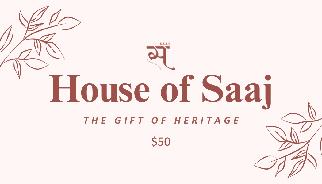Logo of House of Saaj with decorative elements on a white background