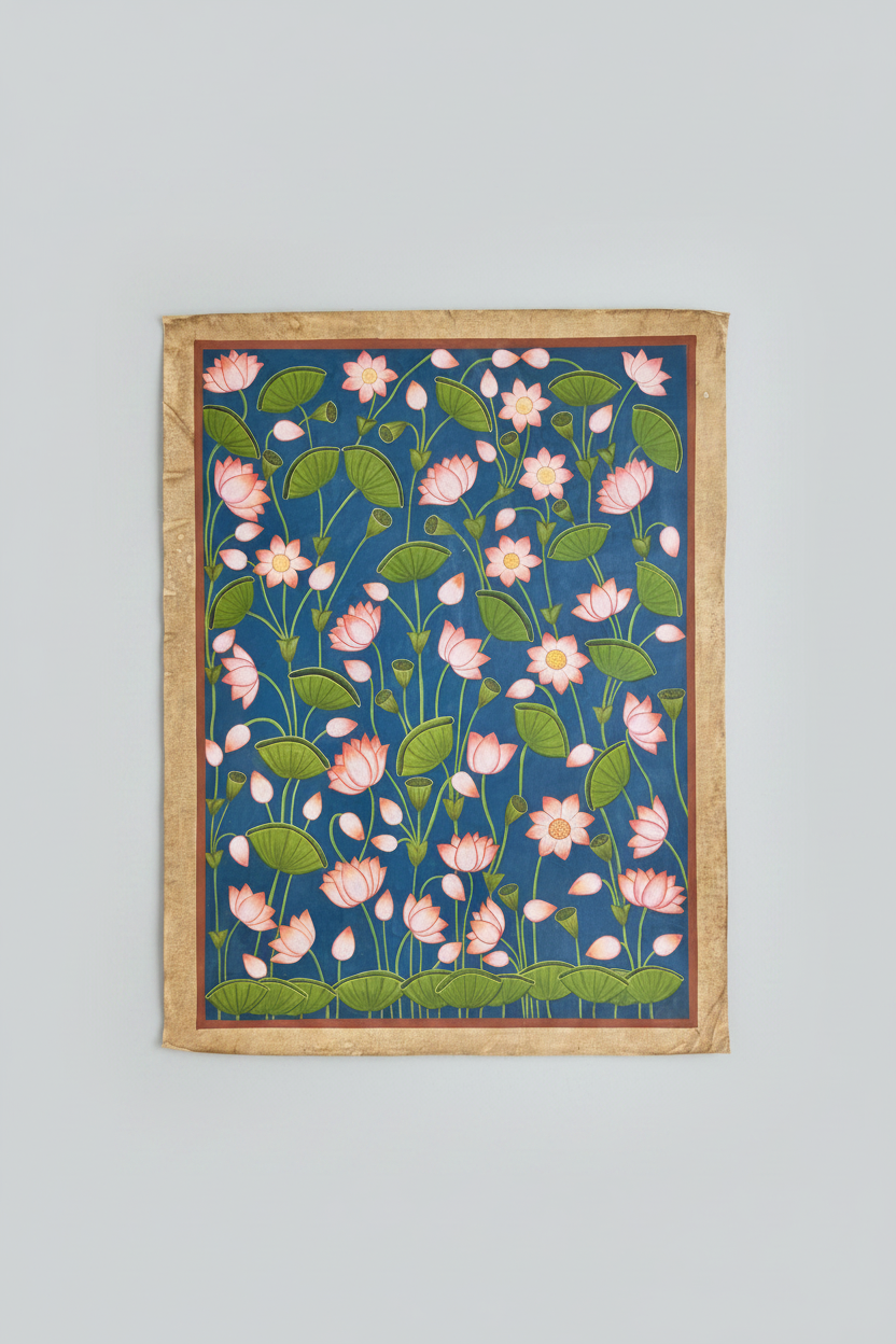 Lotus Pichwai Art Painting on Cloth from Rajasthan