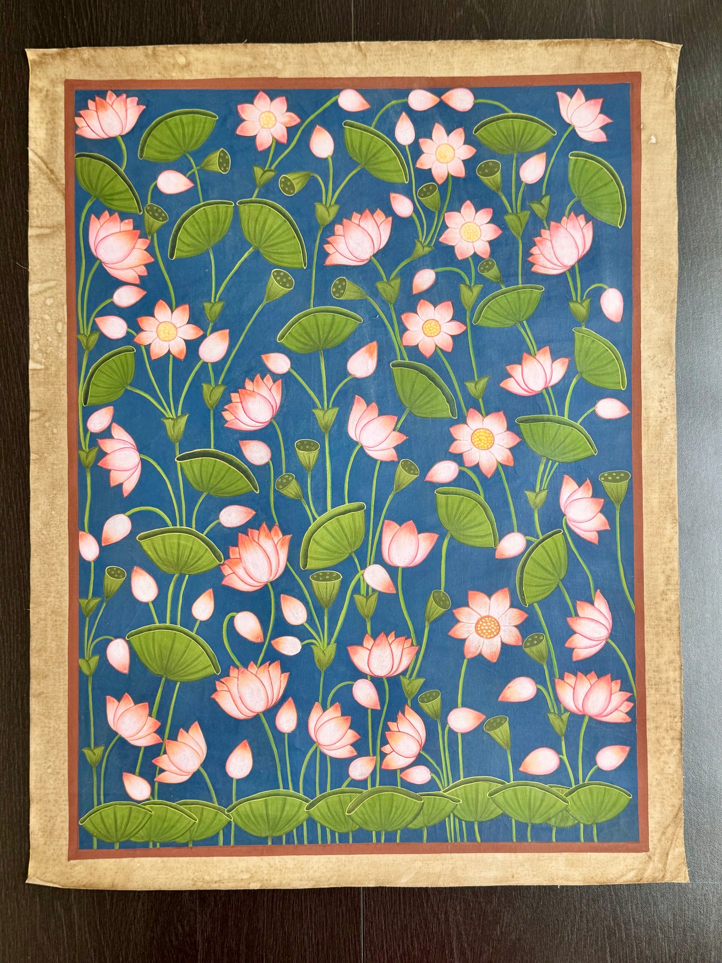 Lotus Pichwai Art Painting on Cloth from Rajasthan