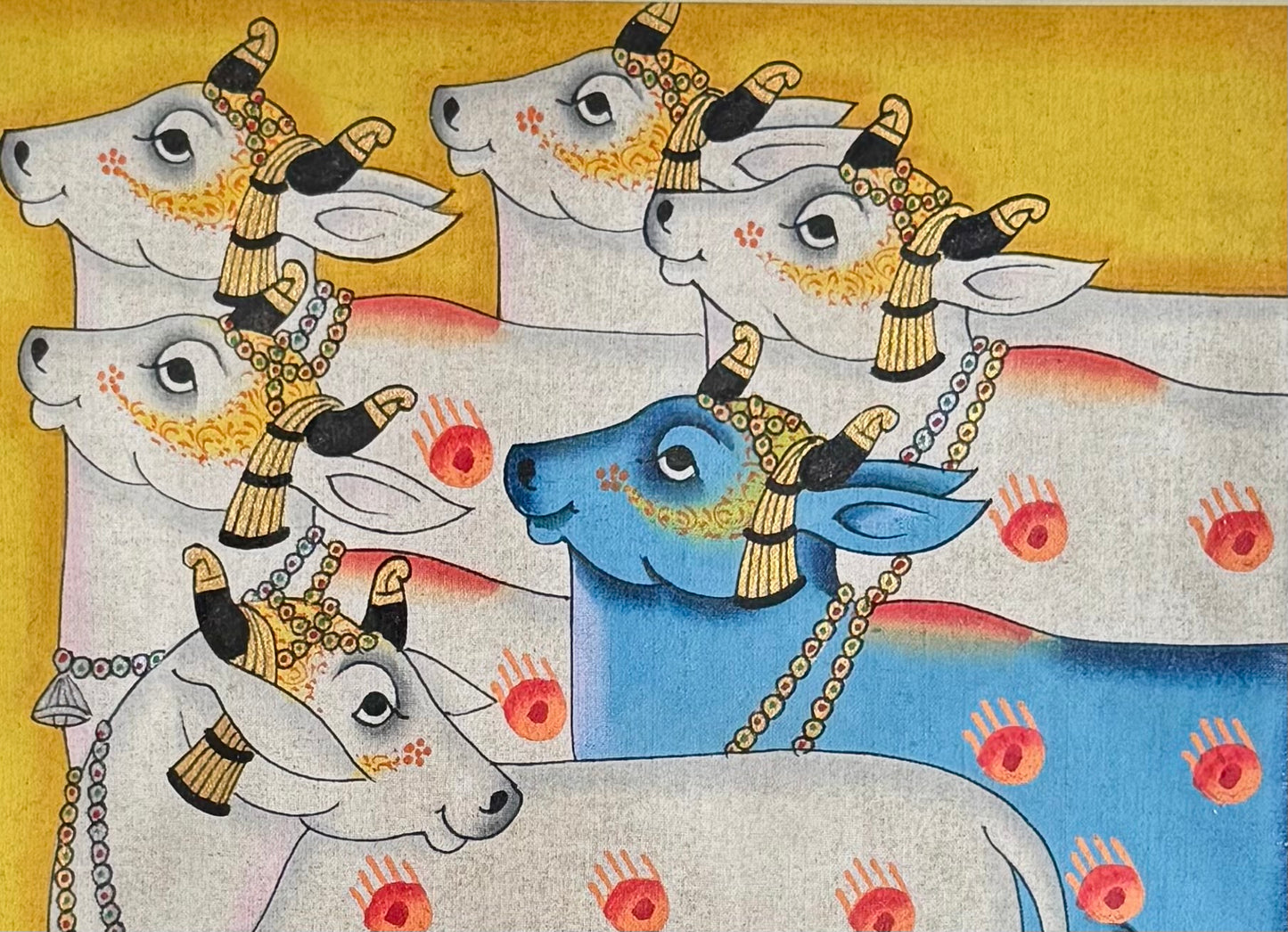 Cow Pichwai Art Painting on Handmade Paper | Yellow Ground