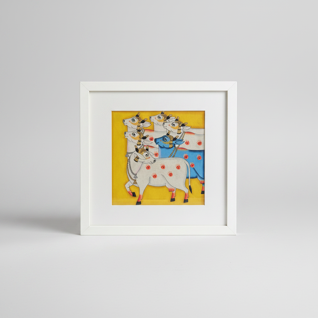 Cow Pichwai Art Painting on Handmade Paper | Yellow Ground