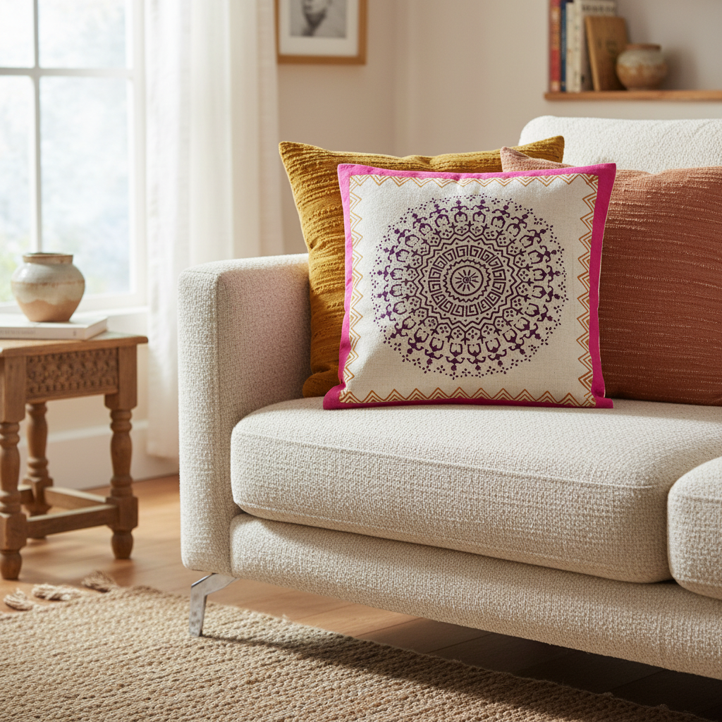 Hand Block Printed Cushion Cover from Gujarat