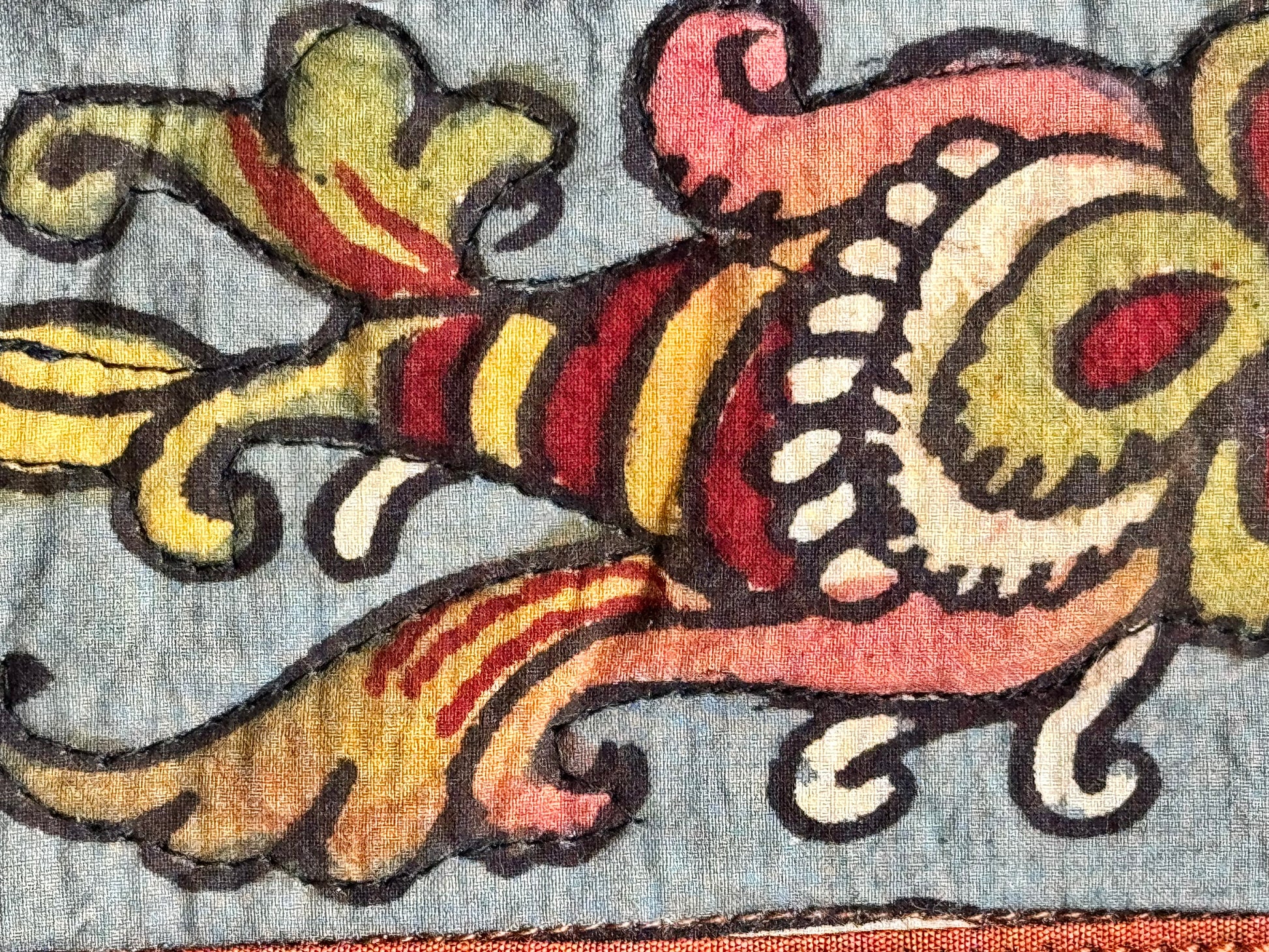 Close up of hand painted Kalamkari pattern