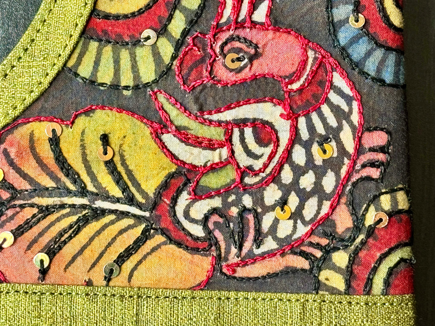 Kalamkari peacock hand painted close up