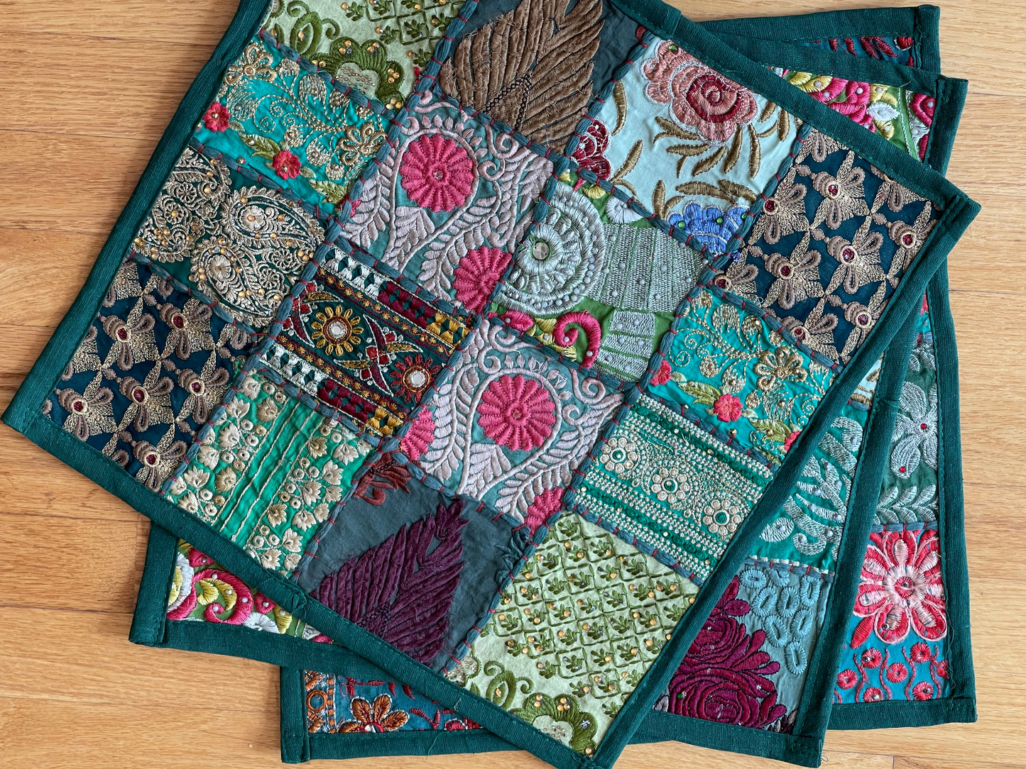 Handcrafted Kutchi Khambhadia work cushion covers, featuring vibrant patchwork and intricate embroidery, adding a touch of traditional Indian craftsmanship to your home decor.