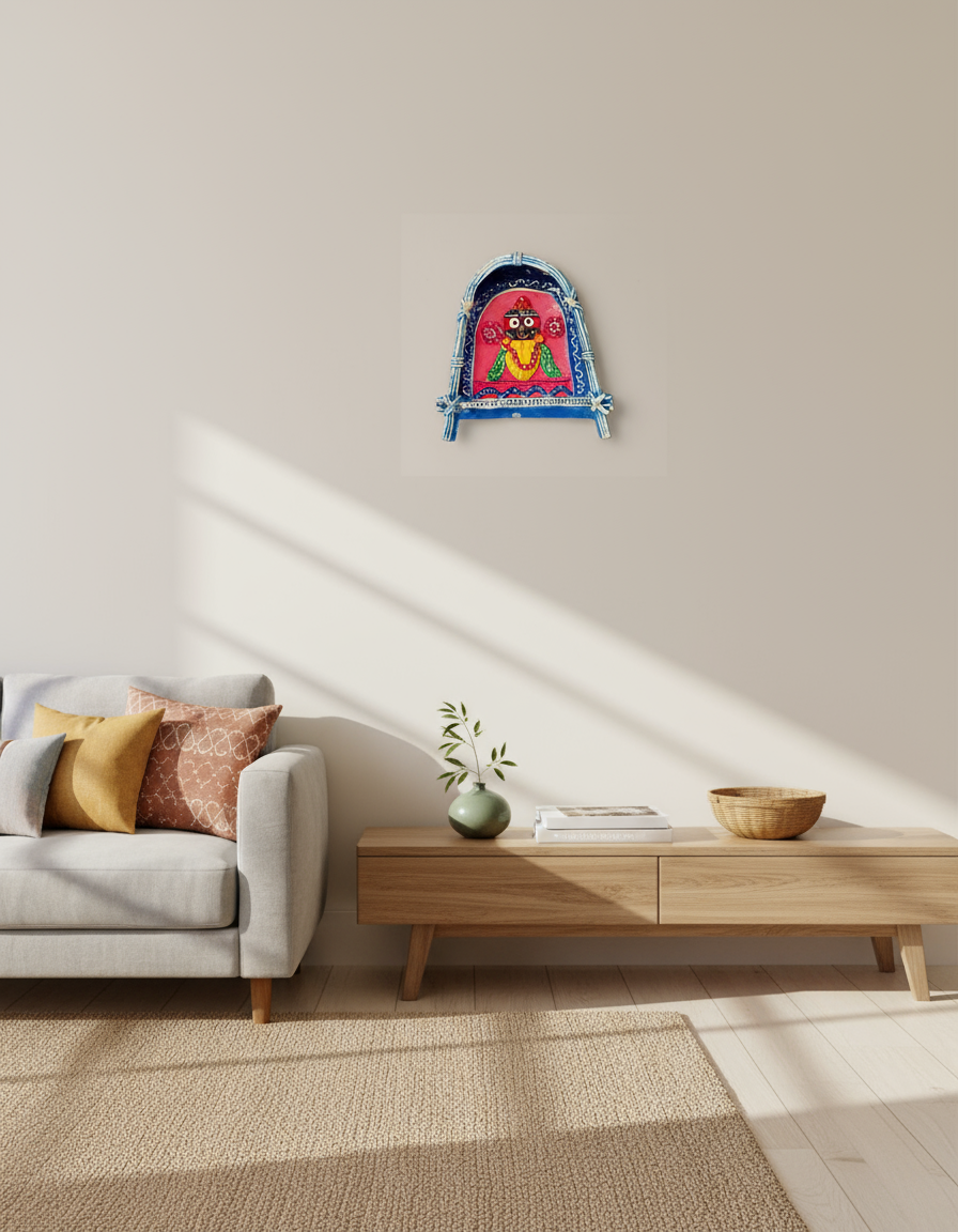 Decorative wall art above a coffee table in a living room