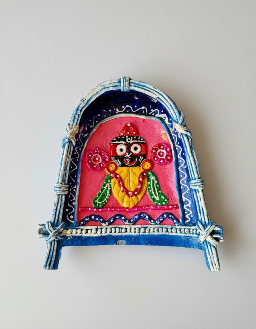 Decorative wall hanging with colorful design on a white background