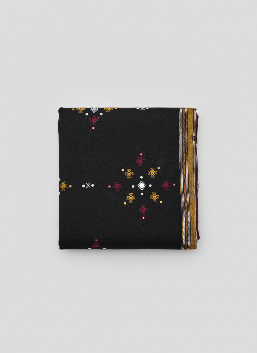 Folded shawl with a pattern on a light gray background