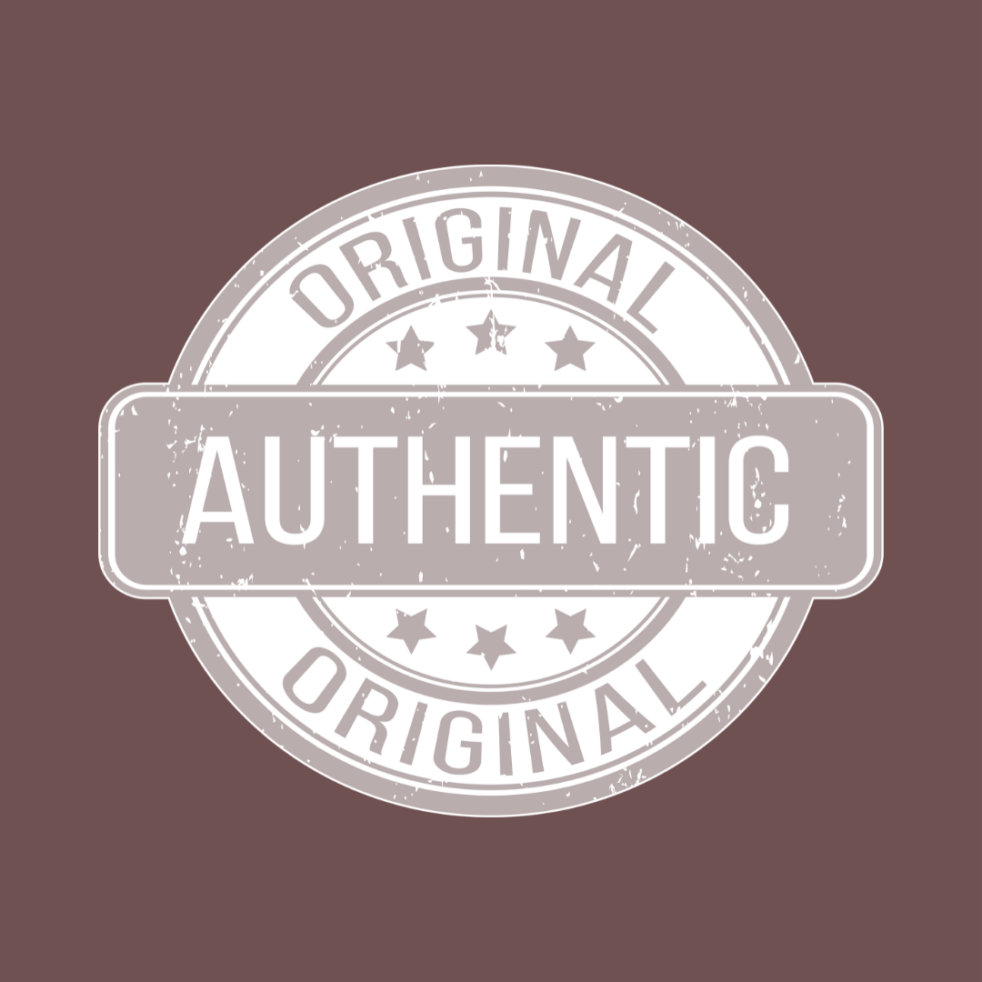 Gray 'Original Authentic' stamp on a brown background