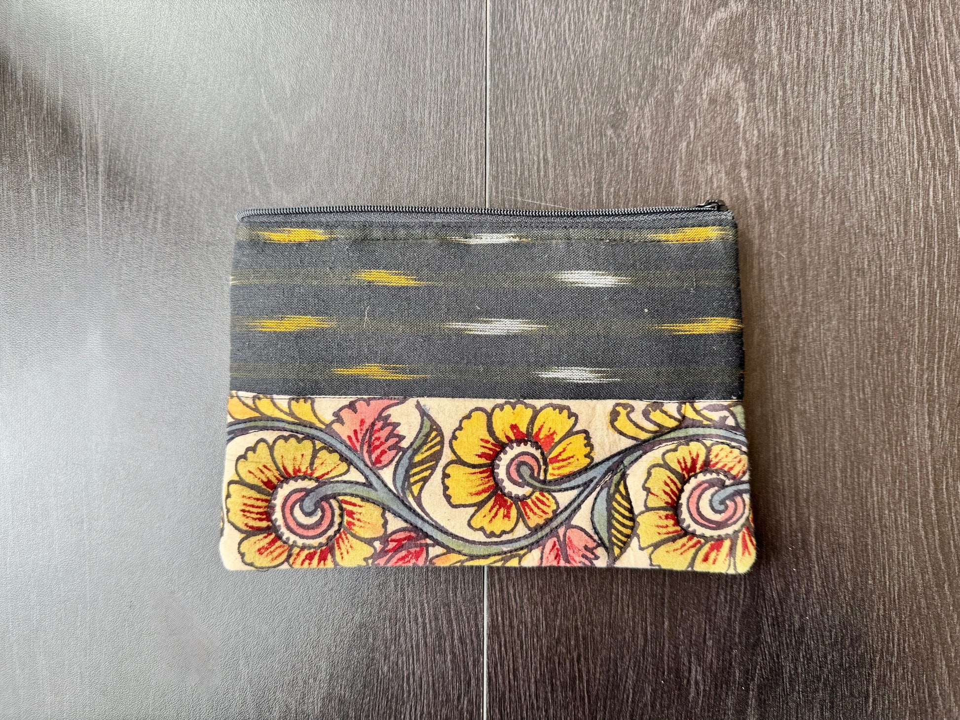 Black hand painted Kalamkari make up bag