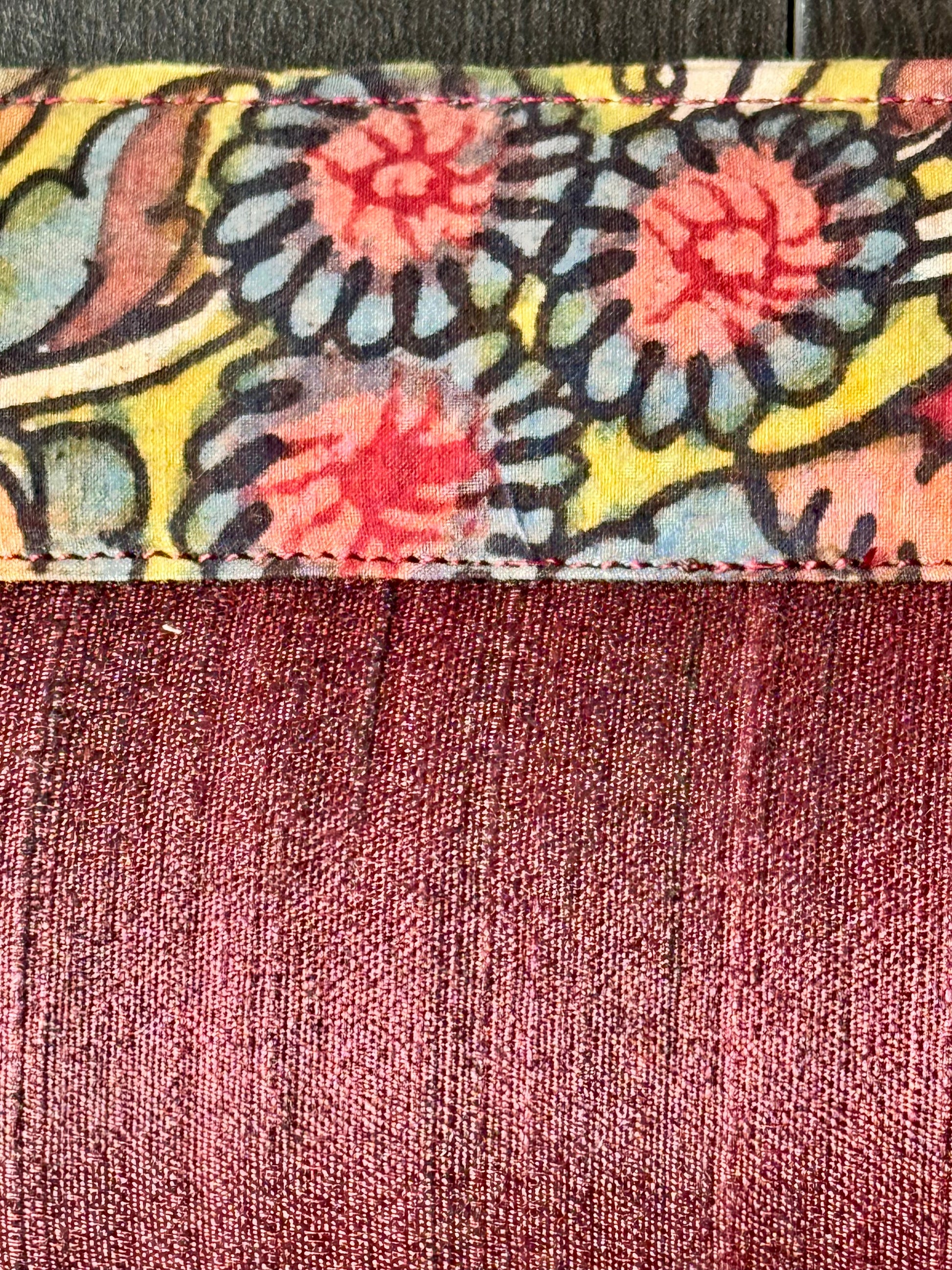 Maroon raw silk hand painted Kalamkari clutch bag