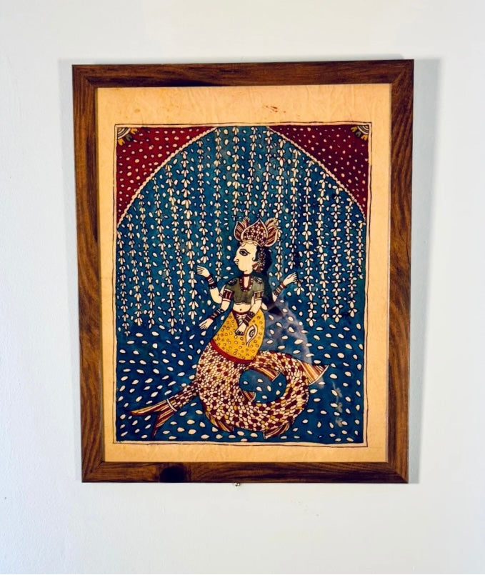 Framed art of a mermaid goddess in Mata ni Pachhedi art style