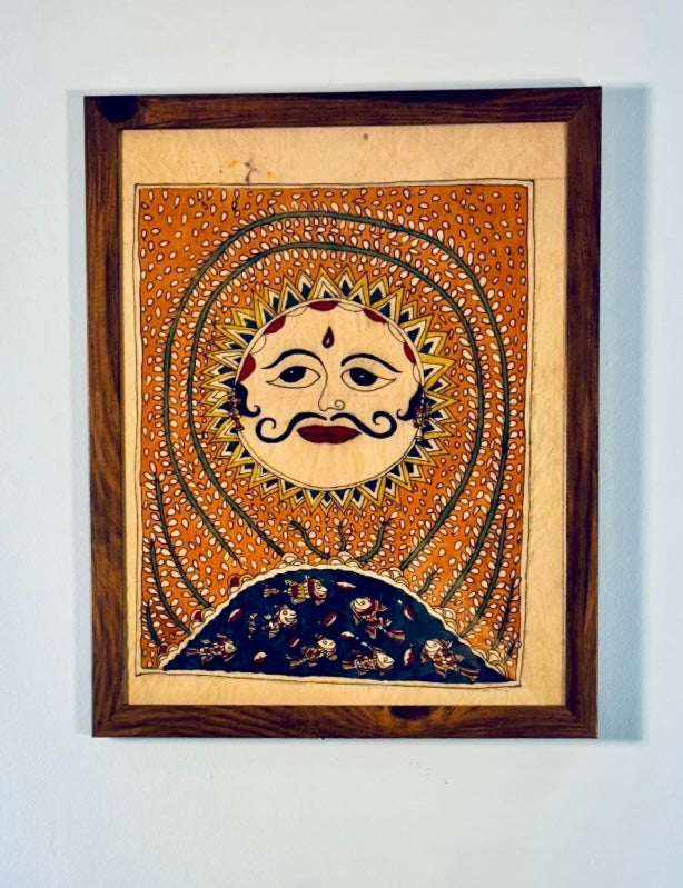 Painting of a sun in Mata ni Pachhedi art style 