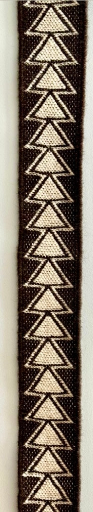 Kutchi Kharad totem rug strip with geometric triangle pattern on a black background