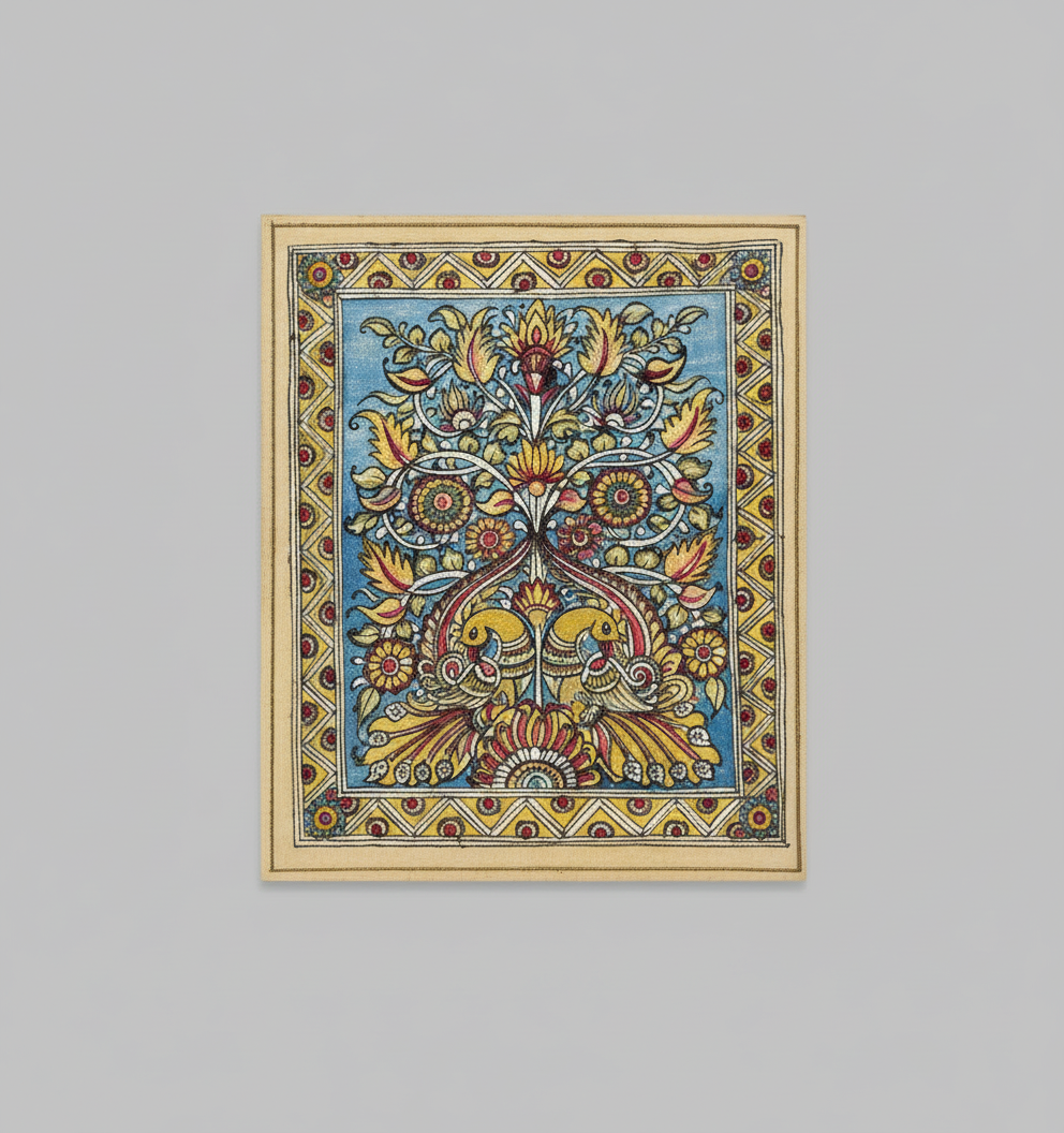 Decorative wall art with intricate floral and geometric patterns on a gray background