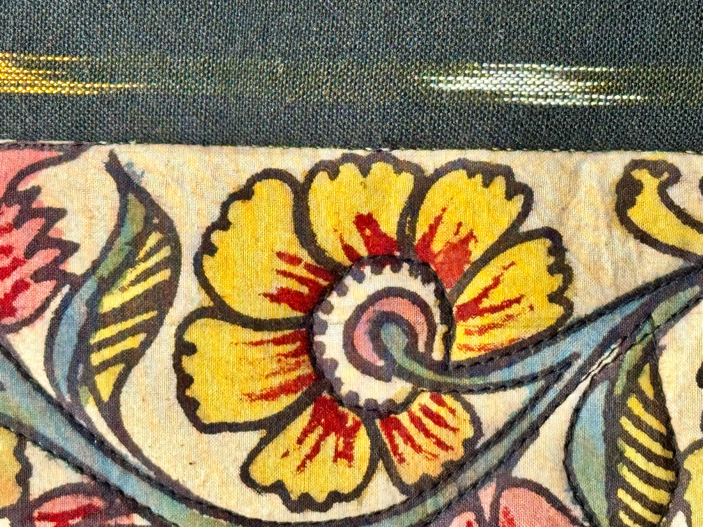Close up of hand painted Kalamkari design